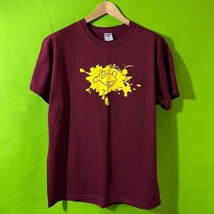 Maroon Graphic T-Shirt with Yellow Design